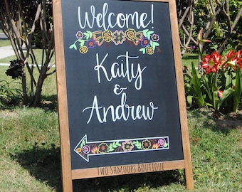Chalkboard, Rustic Chalkboard Wedding Welcome Sign, Personalized Easel (24x36 Inches)