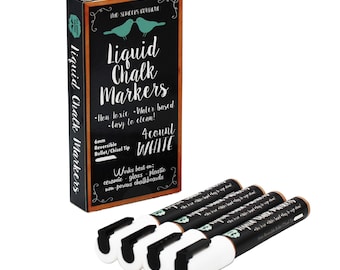 White Liquid Chalk Markers, Erasable, 6mm Bullet Tip (4 Pack)