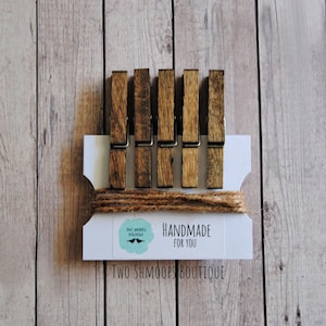 Rustic Clothespin Photo Banner: Dark Walnut Wood Clips & Jute Twine