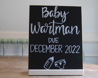Personalized Chalkboard Sign with Wooden Stand: Custom Greeting, 8x10 Inches