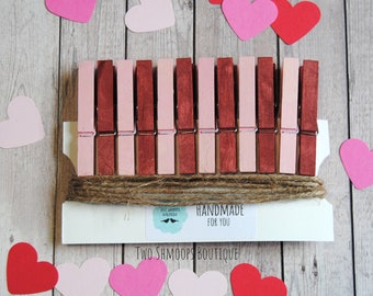 Valentine's Day Photo Display - Holiday Card Display - Rustic Valentine's Day Decor - Clothespins And Twine - Red and Pink