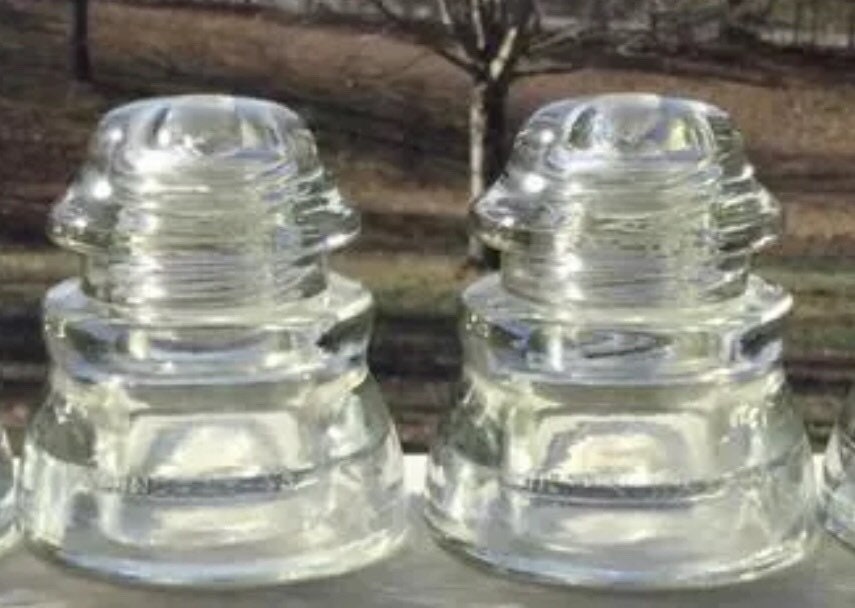 3 Vintage Hemingray No 45 Clear Glass Insulators, Pre-drilled for ...