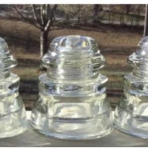 Three (3) Vintage Hemingray No 45, Armstrong or Whitall Tatum Clear Glass Insulators Predrilled for Pendant Light