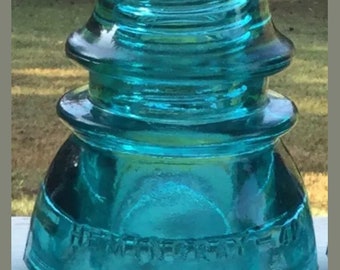 Vintage Predrilled Hemingray No 42 Aqua Glass Insulator for Pendant Lighting