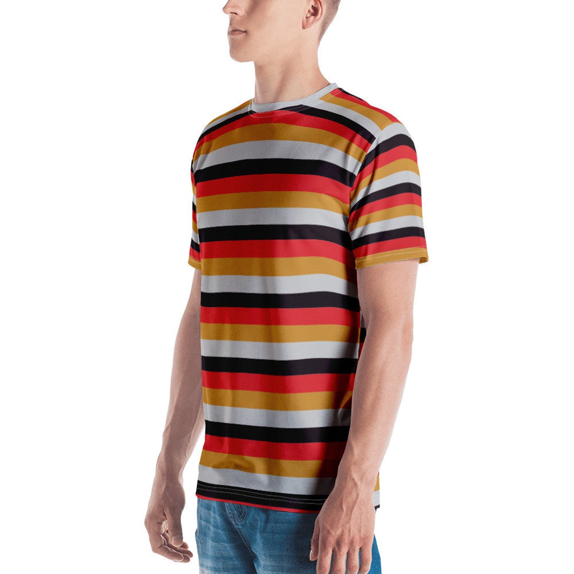 Retro Red Yellow Brown Three Stripe Pattern Men's T-shirt | Etsy