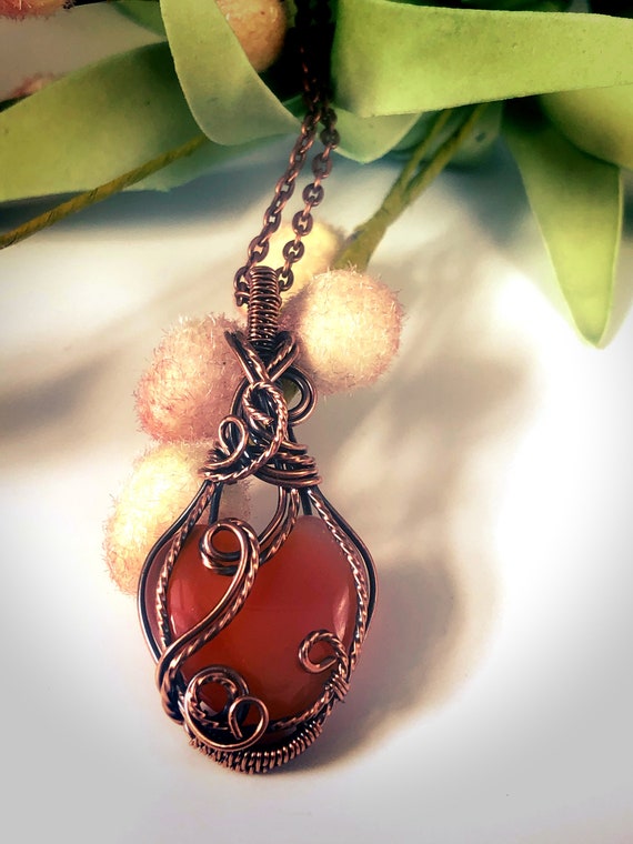 Gold Filled Wrapped Carnelian Heart Pendant Carnelian Heart CenterpieceCarnelian Heart PendantWire-Wrapped Carnelian Centerpiece14Kt