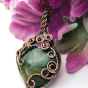 Wire wrapped moss agate heart pendant, heart pendant, moss agate pendant, moss agate necklace, moss agate jewelry, moss agate, agate pendant