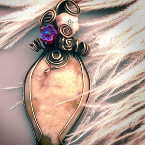 Wire wrapped flower agate copper flower pendant, flower agate pendant, flower agate necklace, agate jewelry, flower pendant, flower jewelry