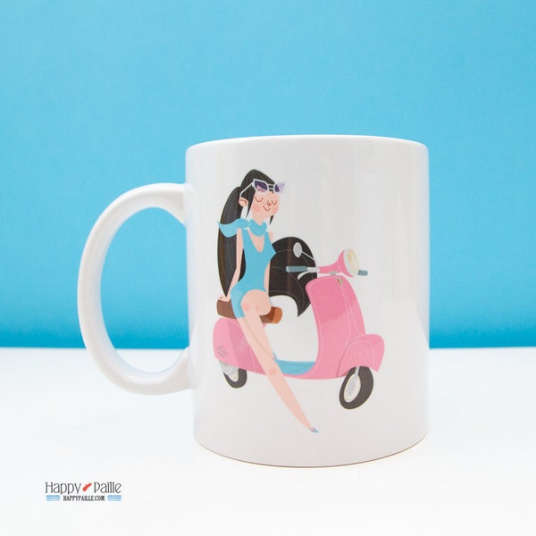 Mug Fille à la Vespa, vespa mug, cadeau femme, cadeau pour elle