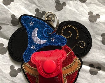 Fantasia Wizard sorcerer inspired Mickey Minnie Mouse disney ear holder or carrier for lanyard, bag, belt.