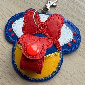 Apple princess Snow White inspired Mickey Minnie Mouse disney ear holder or carrier for lanyard, bag, belt.