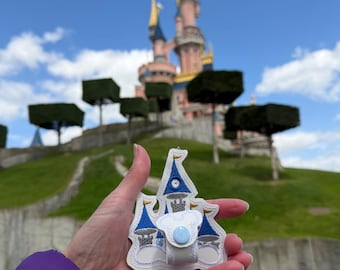 Fairytale Castle disney park inspired Mickey Minnie Mouse ear holder or carrier for lanyard, bag, belt.