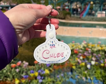 Cast Member name tag personalised Mickey Minnie Mouse disney inspired ear holder or carrier for lanyard, bag, belt.