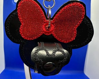 Minnie shaped mickey Mouse disney inspired ear holder or carrier for lanyard, bag, belt.