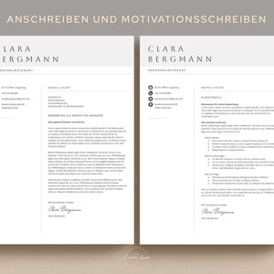 Puede incluir: Una plantilla de carta de presentaci&oacute;n y curr&iacute;culum en blanco y negro con el nombre Clara Bergmann. La carta de presentaci&oacute;n se titula "Bewerbung als Marketing Manager" y el curr&iacute;culum se titula "Kurzprofil".