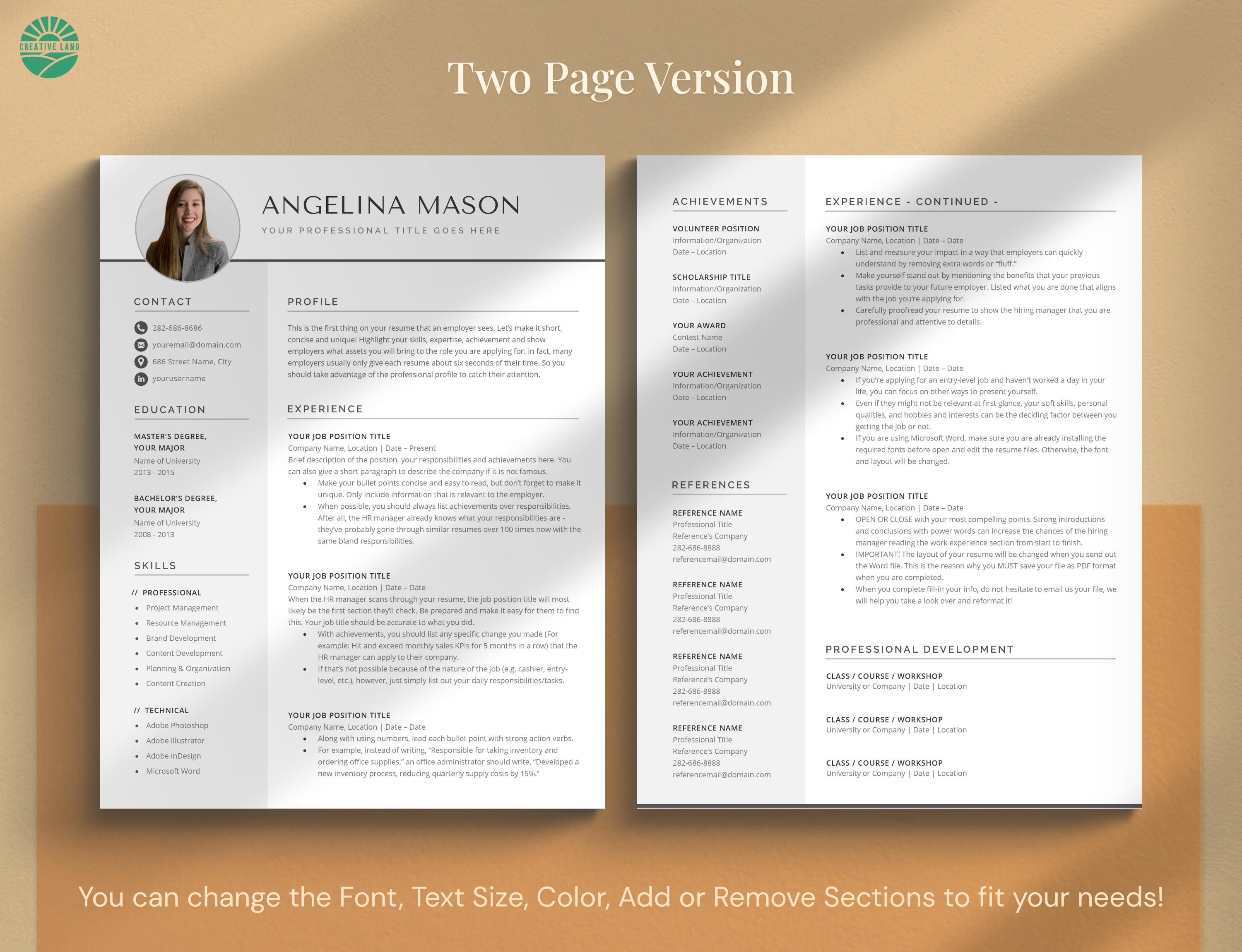 Modern Resume Template: Cover Letter & References (google Docs, Word ...