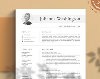 Modern Resume Template with Photo | Google Docs, Word, Pages (Instant Download)