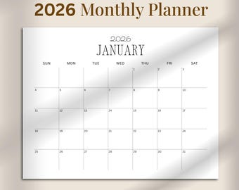2026 Monthly Calendar | Minimalist Landscape Monthly Planner (PDF, PNG Download)