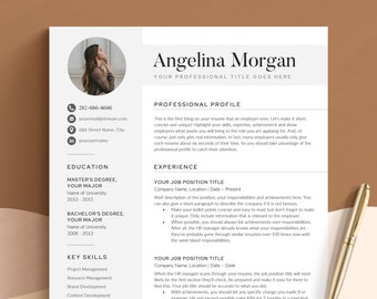 Resume Template with Picture | Resume Template for Word, Pages, Google Docs | Modern Resume CV Template + Cover Letter, References