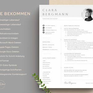 Lebenslauf Vorlage für Word, Pages, Google Docs, Bewerbungsvorlage Deutsch, Moderner Lebenslauf, Anschreiben, Anlagen, Deckblatt, Bewerbung imagen 10