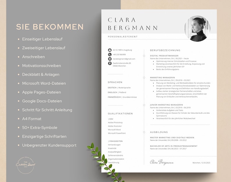 Lebenslauf Vorlage für Word, Pages, Google Docs, Bewerbungsvorlage Deutsch, Moderner Lebenslauf, Anschreiben, Anlagen, Deckblatt, Bewerbung imagen 10