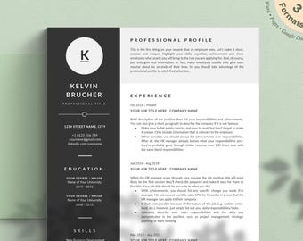 Modern Grey Resume Template, Cover Letter, References (Instant Download)