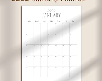 2026 Monthly Planner | 2026 Monthly Calendar | Minimalist Portrait Layout (PDF, PNG Download)