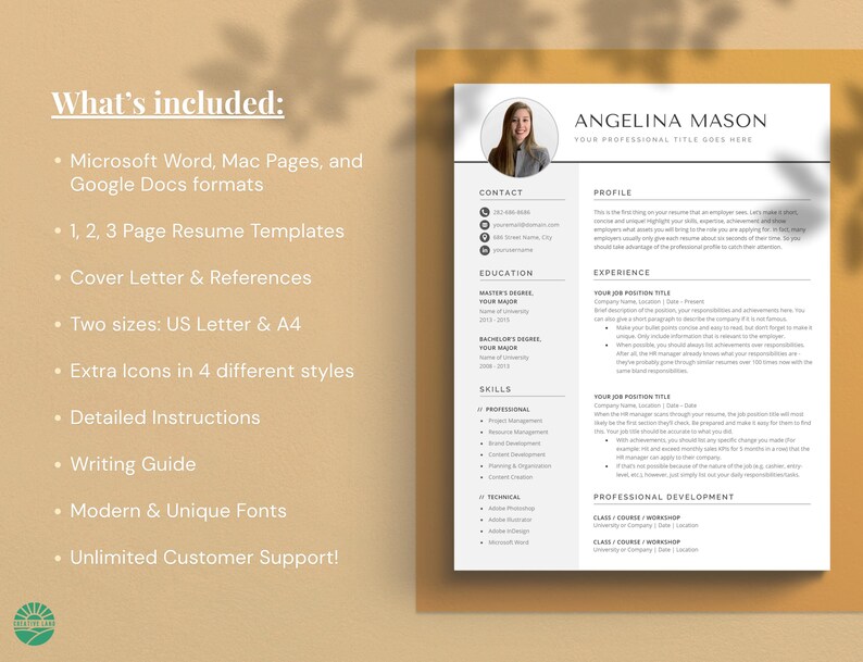 Modern Resume Template: Cover Letter & References (google Docs, Word ...