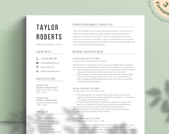 Professional Resume Template for Word, Apple Pages, Google Docs | Resume Template, CV Template, Simple Resume | 1 & 2 Page Classic Resume