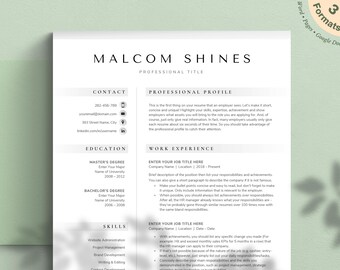 Modern Resume Template, CV Design for Word, Pages, Google Docs