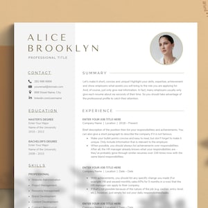 Professional Resume Template with Photo for Microsoft Word, Pages, Google Docs | Modern Resume Template, CV Template, Resume with Picture