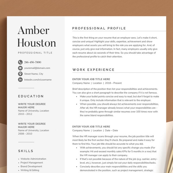Professional Resume Template for Google Docs, Word, Pages | Modern Resume Template, CV Template, Minimalist Resume, Instant Download