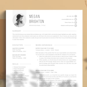 Clean Resume Template with Picture | Creative Resume Template for Word & Pages with Cover Letter, References, Extra Icon | CV Word Template