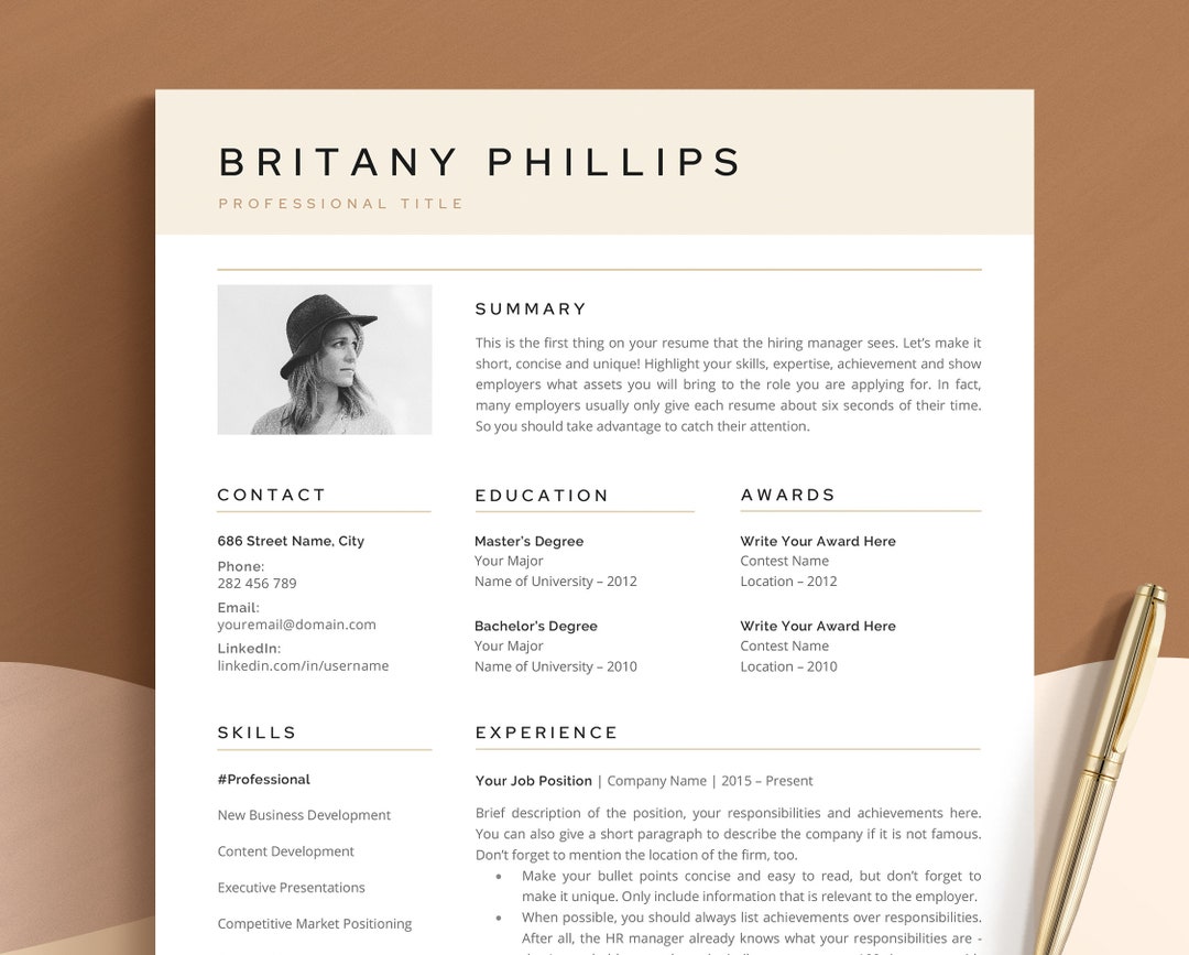 Headshot Resume Template for Word & Pages Professional Resume With