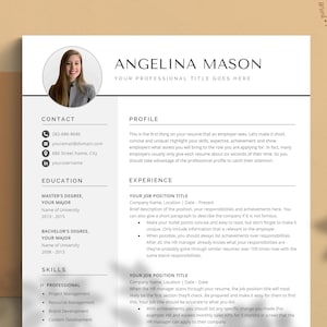 Modern Resume Template with Photo for Word, Apple Pages, Google Docs | Professional Resume Template with Cover Letter, References