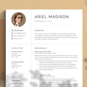 Modern Resume Template with Picture | Professional Resume Template for Microsoft Word | CV Template, Resume Template Word, Instant Download