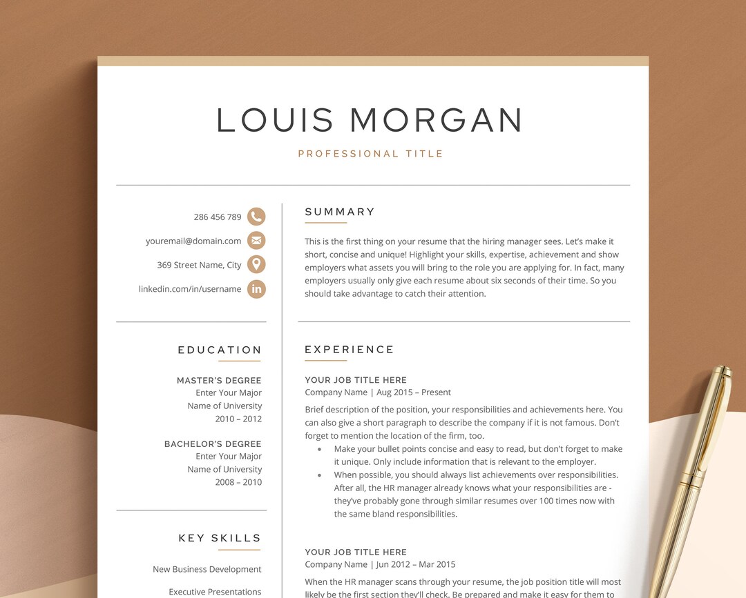 Professional Resume Template, Modern Resume Template for Word, Pages ...