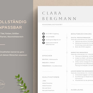 Puede incluir: Una plantilla de curr&iacute;culum con un fondo gris claro y un color de acento azul claro. La plantilla incluye secciones para informaci&oacute;n personal, experiencia laboral, educaci&oacute;n y habilidades. El texto "VOLLST&Auml;NDIG ANPASSBAR" est&aacute; en la parte superior de la p&aacute;gina, lo que se traduce como "completamente personalizable" en espa&ntilde;ol.