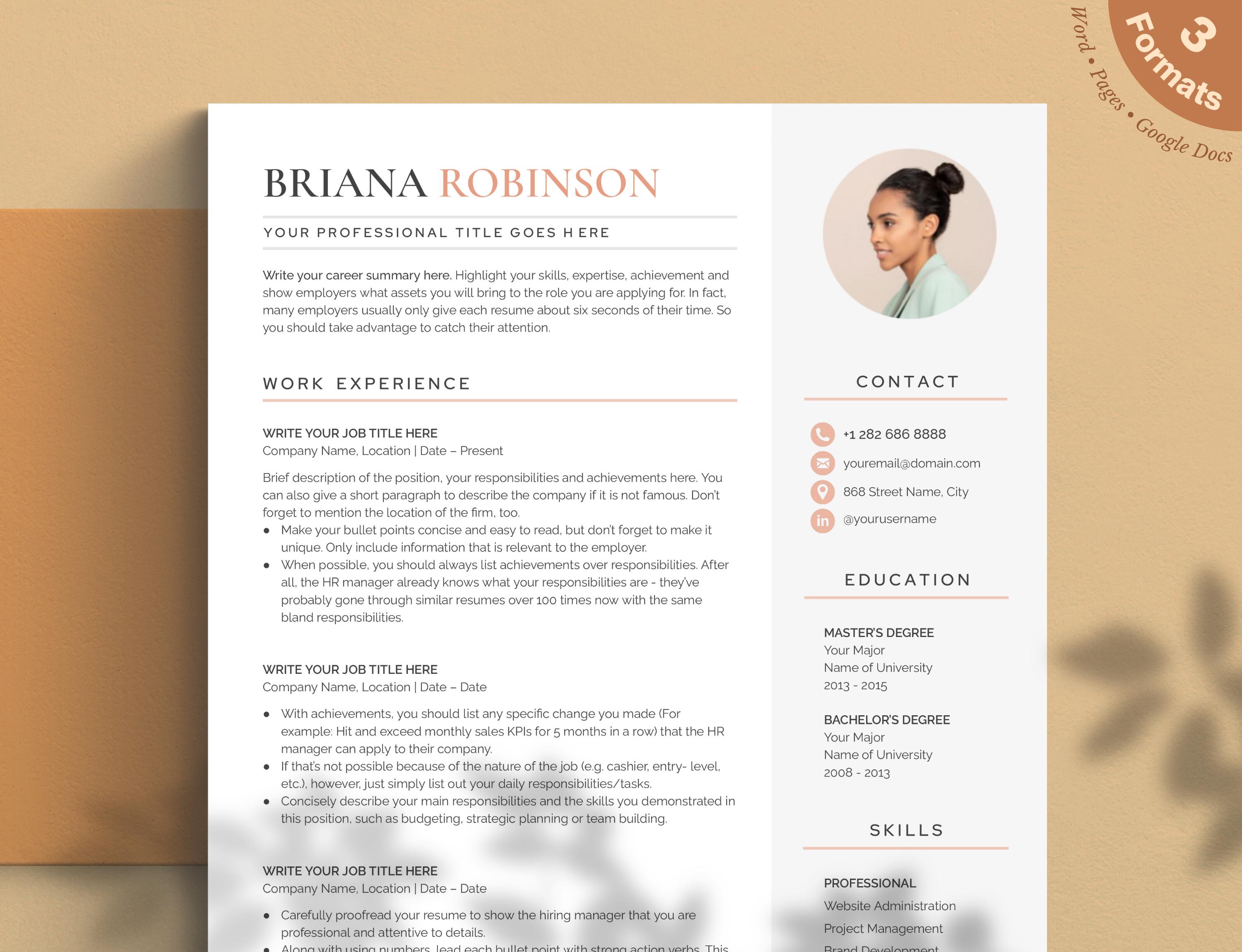 Google Docs Resume Template, Modern Resume CV Template With Picture ...