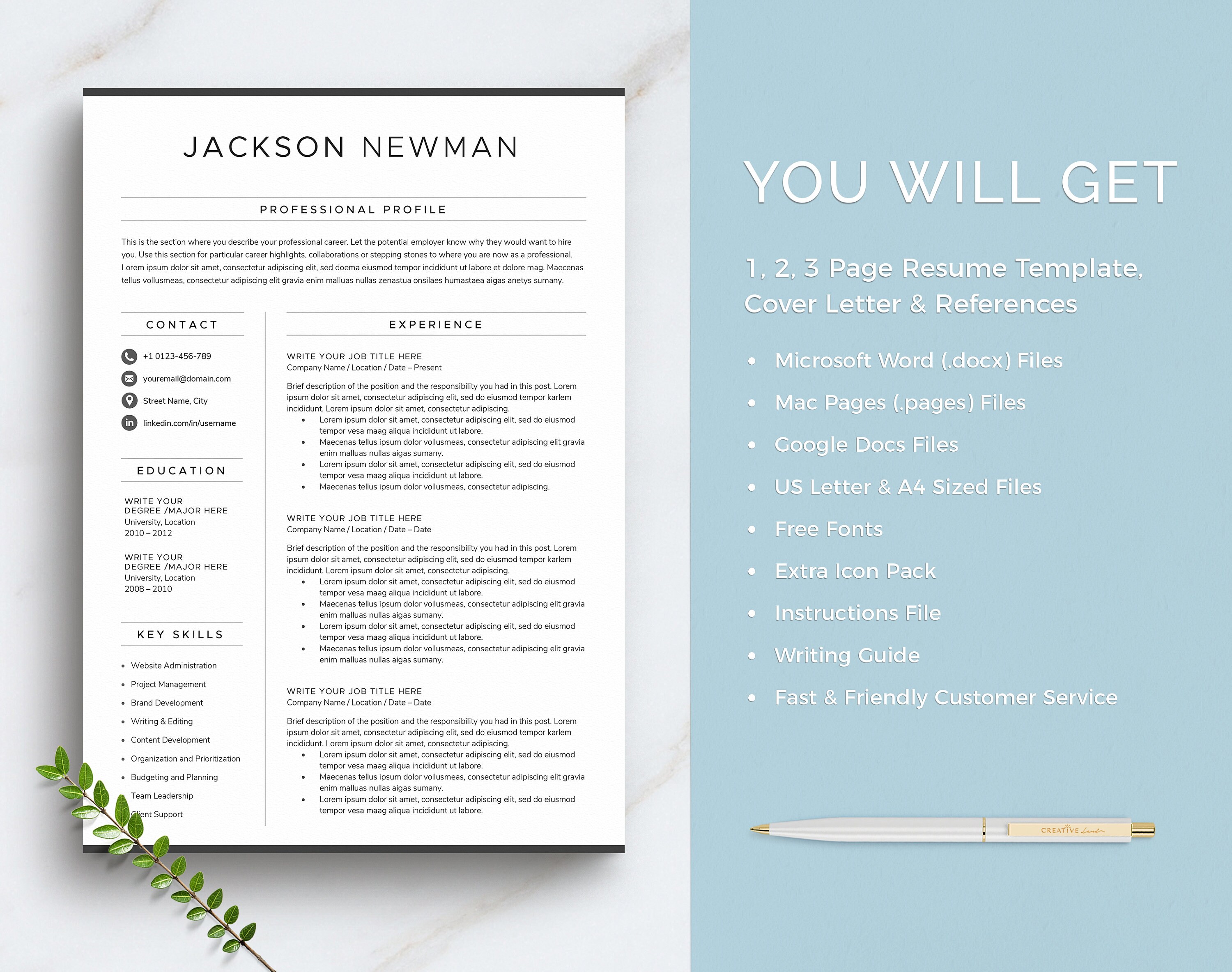 Classic Resume Template for Word Pages Google Docs Simple - Etsy Australia