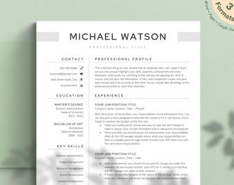 Modern Resume Template, Cover Letter, CV (Digital Download)