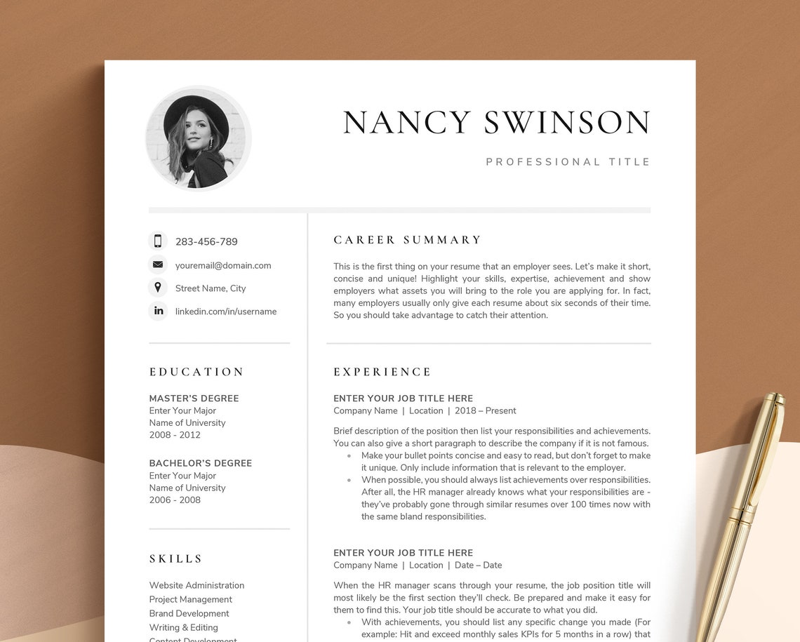 Professional Resume Template Headshot Resume Template for Word Pages Professional Resume Template Headshot Resume Template for Word Pages
