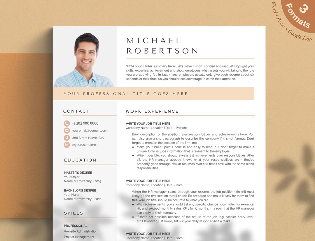 Modern Resume Template With Cover Letter & References (google Docs ...