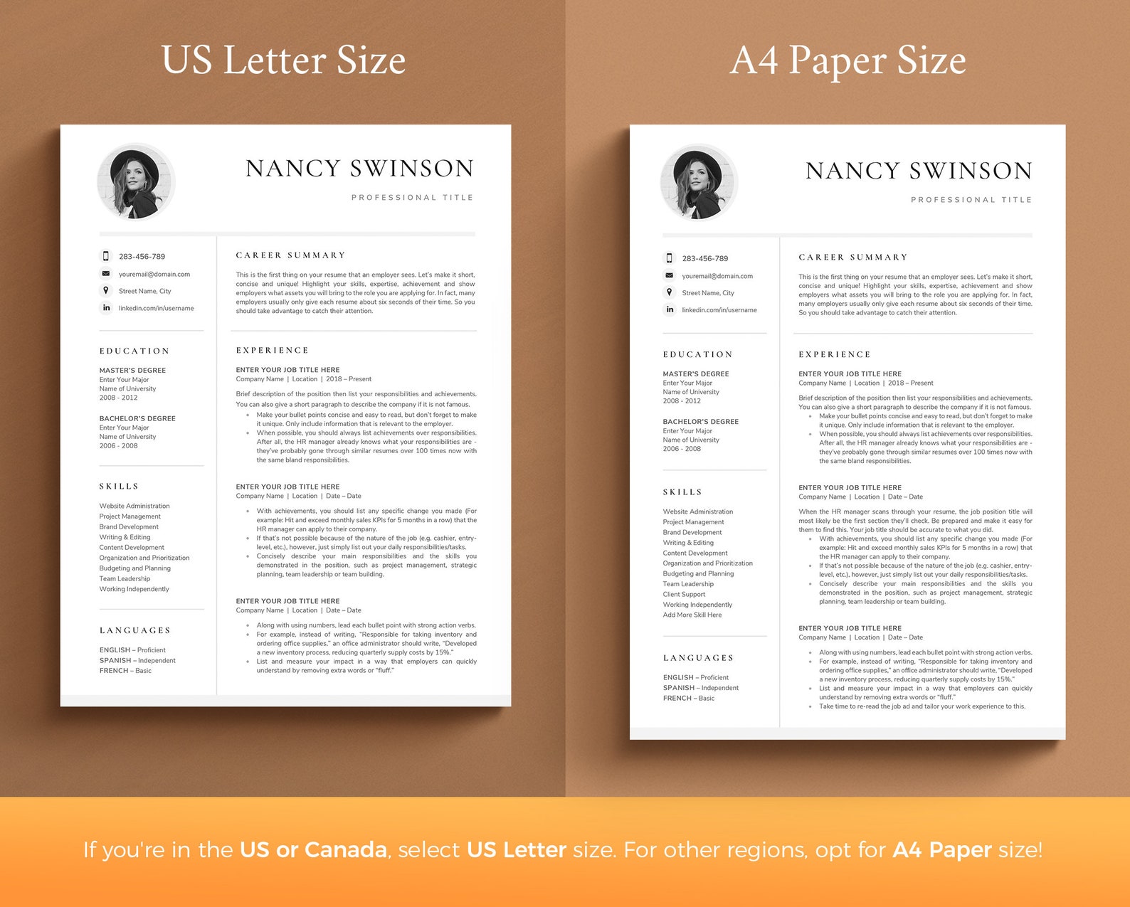 Professional Resume Template, Headshot Resume Template for Word, Pages