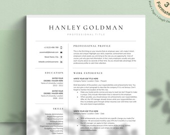 Modern Resume Template, Cover Letter, CV (Instant Download)