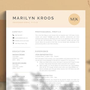 Modern Resume Template, Professional CV Design for Word, Pages, Google Docs