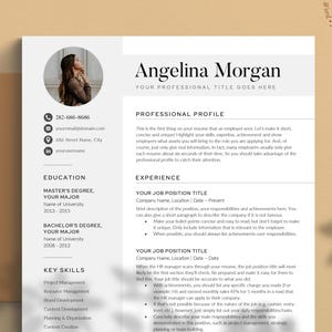 Plantilla de CV con imagen / Plantilla de CV para Word, Pages y Google Docs / Plantilla de CV moderna + Carta de presentación y referencias