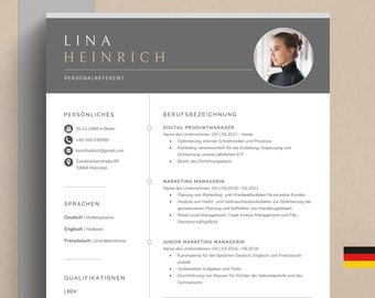 Lebenslauf Vorlage für Google Docs, Word, Pages, Bewerbungsvorlage Deutsch, Moderner Lebenslauf, Anschreiben, Anlagen, Deckblatt, Bewerbung