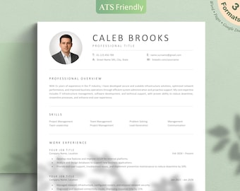 ATS Resume Template with Photo, Modern Professional CV Template for Word & Google Docs