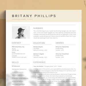 Headshot Resume Template for Word & Pages | Professional Resume with Picture, Neutral colors Resume, Modern Resume CV, Simple Resume CV